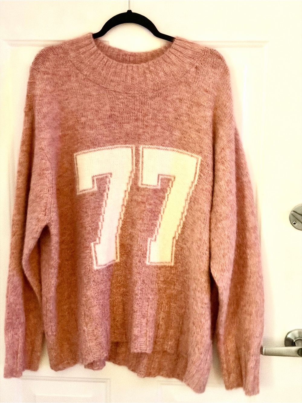 American Eagle Outfitters Pink Crewneck Sweater with White '77‘. NEW